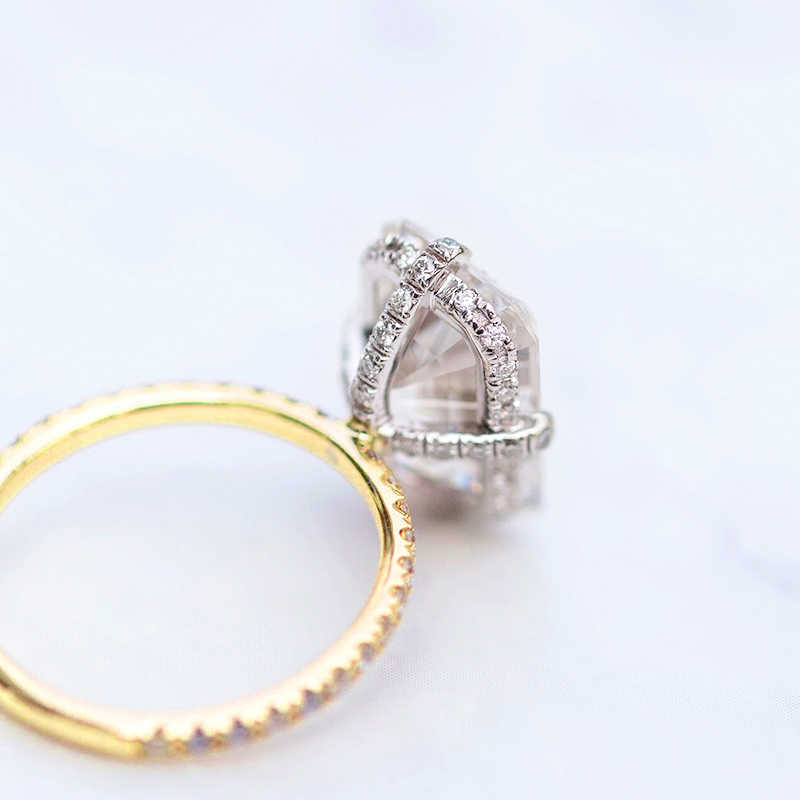 Luster Jewellery Emerald Cut 13*9.5mm 10/14/18k Engagement Hidden halo Moissanite Gold Designs for Girls Rings Wholesale Bulk