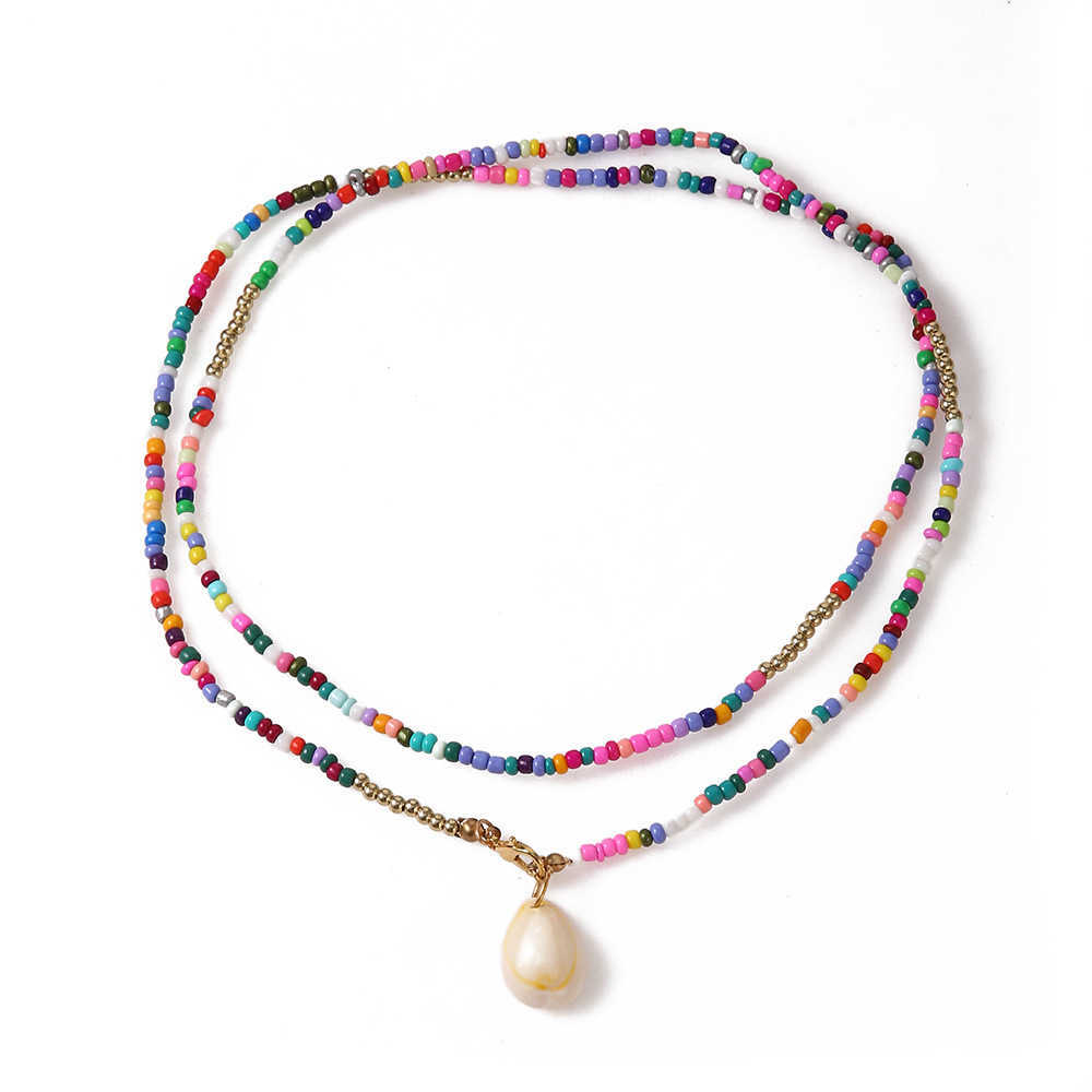 Pendant Necklaces Jewelry Bohemian Colorful Rice Beads Necklace Colorful Shell Pendant Necklace Chain Female H25219