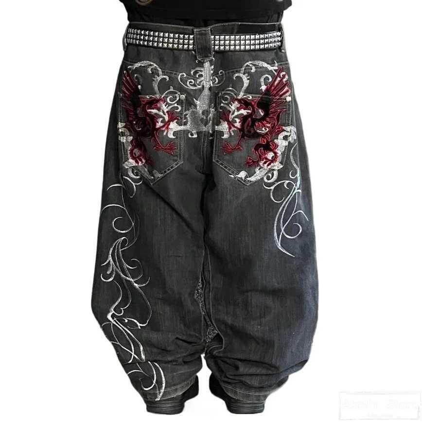 Hip hop Retro Street Casual Y2k Men Women Harajuku Fashion Trend Embroidery Pattern Denim Trousers Straight Wide Leg Pants X250220