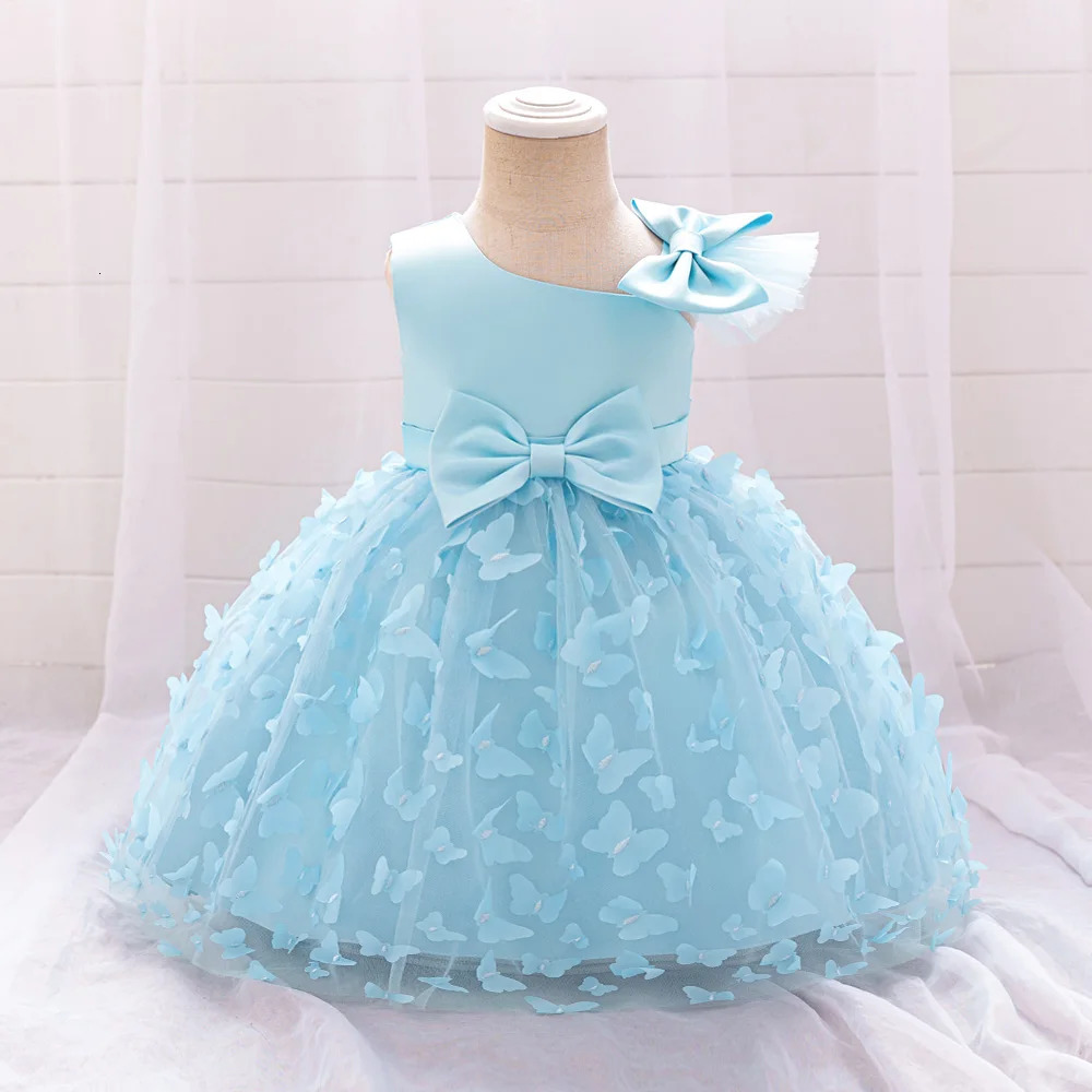Bow Baby Girls White Baptism Dress Butterfly Tulle Infant 1st Birthday Wedding Gown Flower Princess Party Dresses 250117