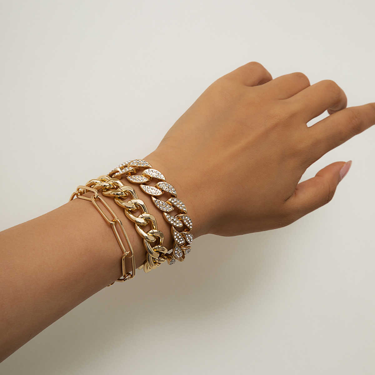 Charm Bracelets Jewelry Bracelet womens simple hollow out set punk hip hop metal Rhinestone Bracelet H25220