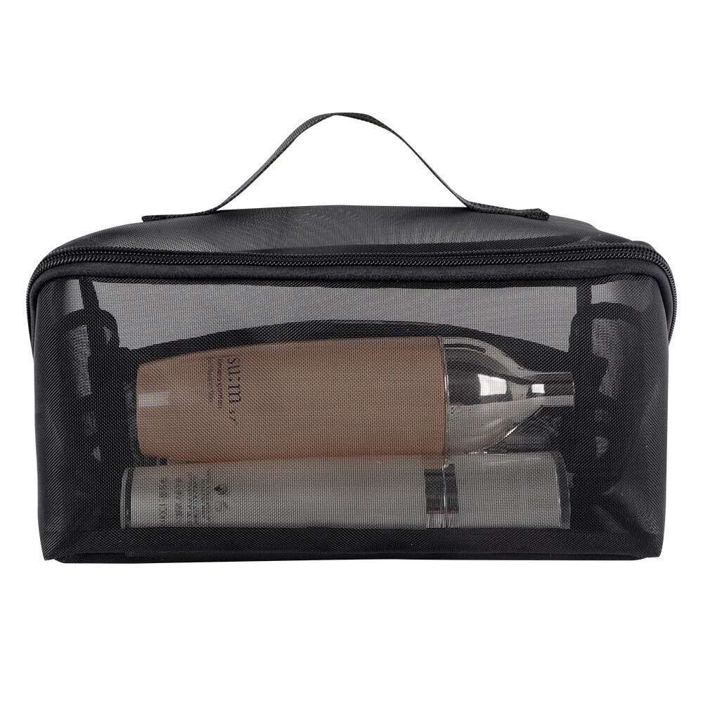 Portable Black Hand-held Makeup Travel Mesh Women's Wash Cosmetic Fiess Pocket Bath Storage Bag swissmilitary