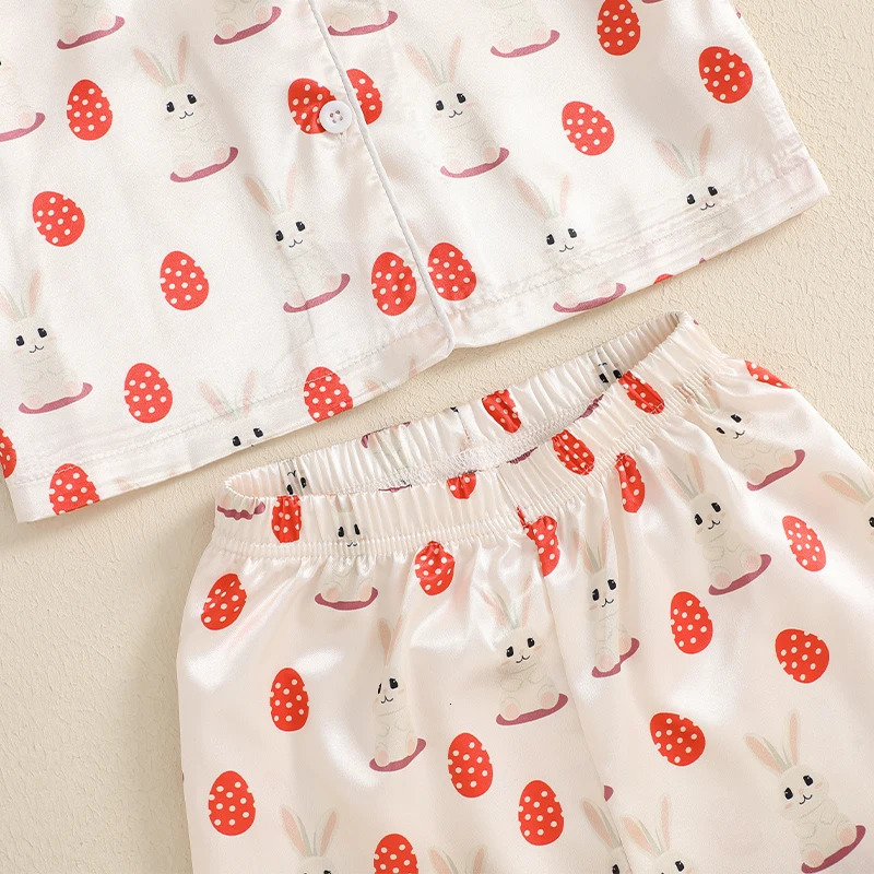 Adorable Toddler Easter Pajama Set with Bunny and Chick Print Short Sleeve Button-up Tops and Long Pants 2 Piece Sleepwear 250219