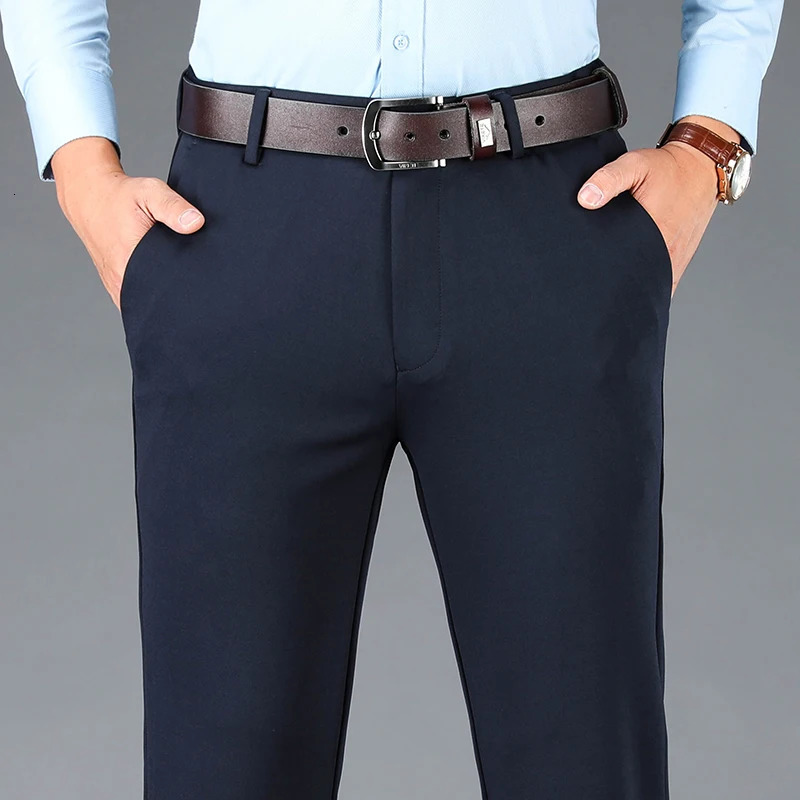 Spring Autumn Mens Smart Casual Pants Black Navy Blue Suit Office Male Trousers Big Size Elegant Sports Straight 250219