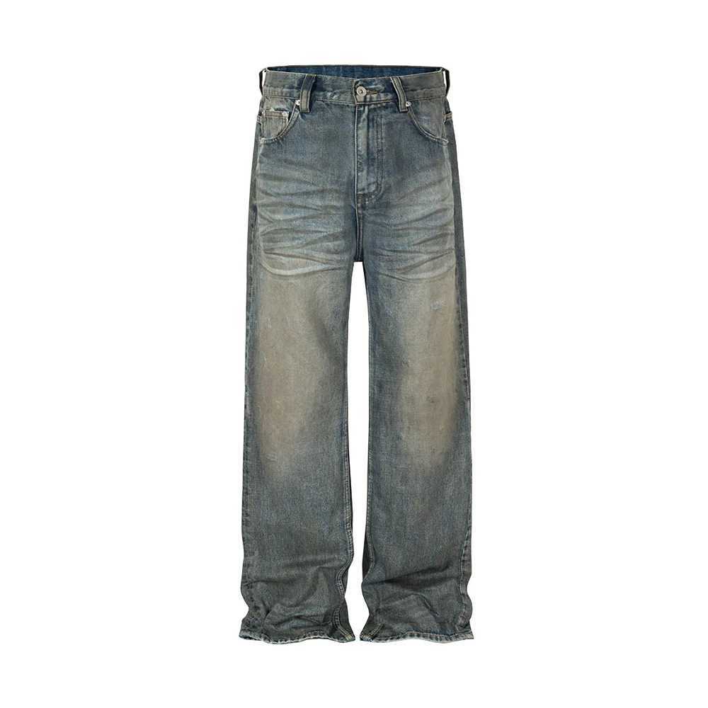 Harajuku Streetwear Washed Dirty Baggy Blue Jeans for Men and Women Straight Vintage Casual Denim Trousers Mens Clothing Cargos X250220