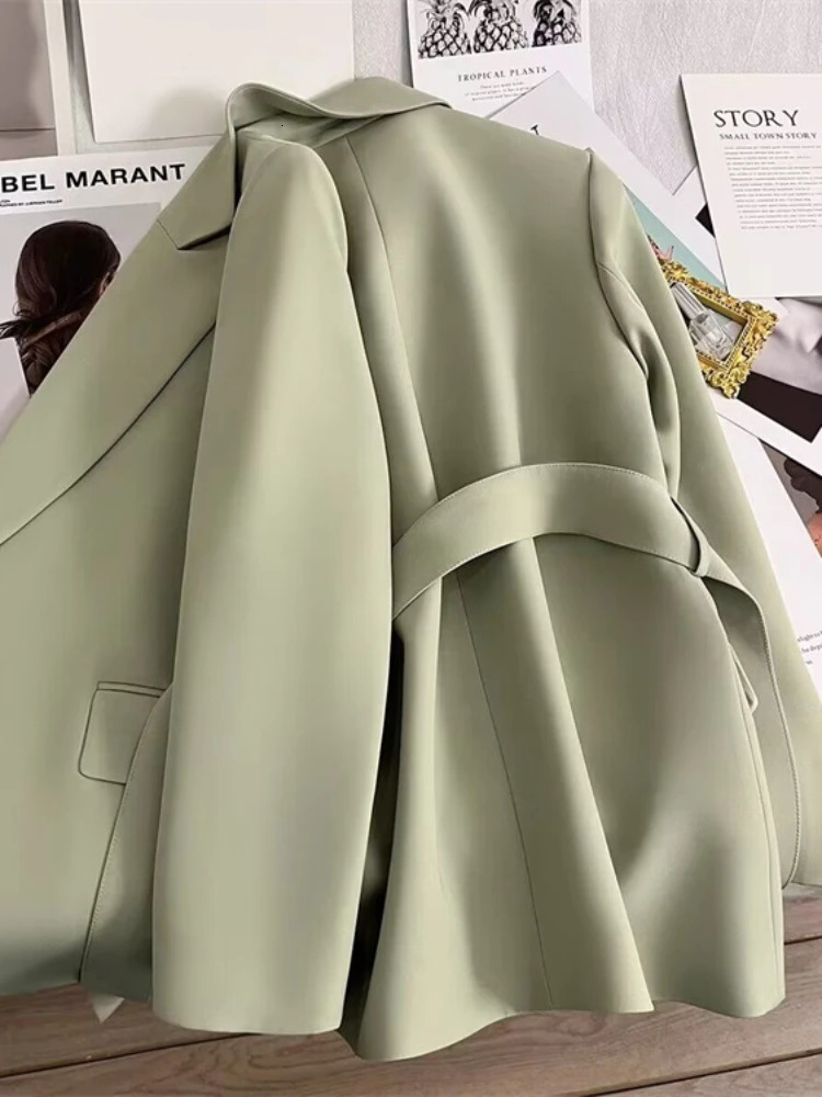 Womens Blazers Spring Autumn Suit Coat Beige Tie Up Jacket Slim Fit Stylish Top Outerwear Office Lady Blazer for Women Clothing 250213
