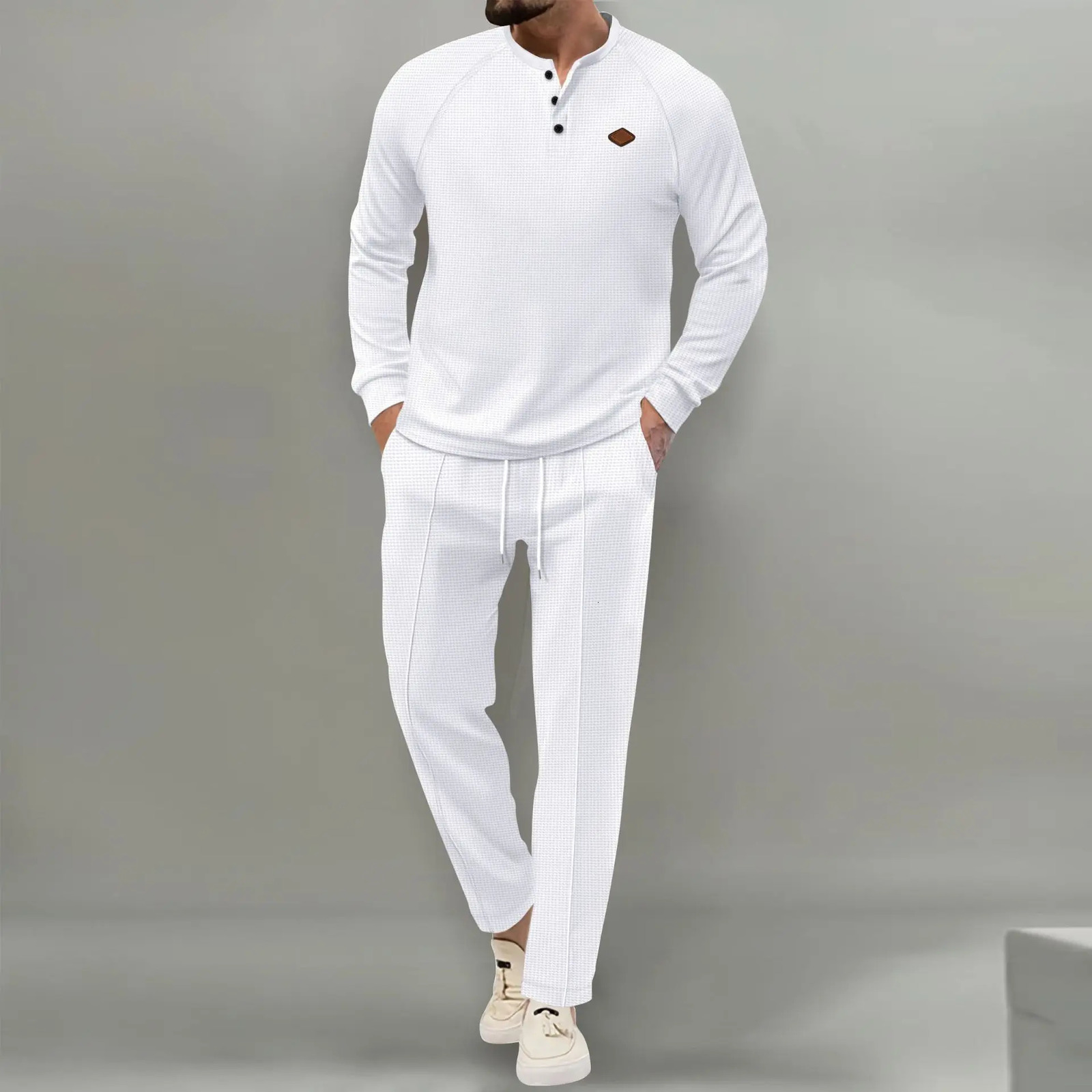 Boutique Mens T-Shirt 2 Sets Of Small Stand Collar Casual Fashion Commercial breathable Pants Pull Rope Solid Color Men 2 250220