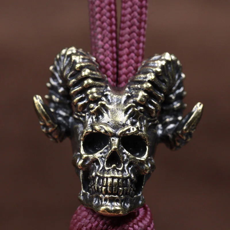 Goat Horn Skull Head Brass Knife Beads EDC Outdoor DIY Paracord Accessories Woven Lanyard Pendants Jewelry Punk Bracelets Charms 250213