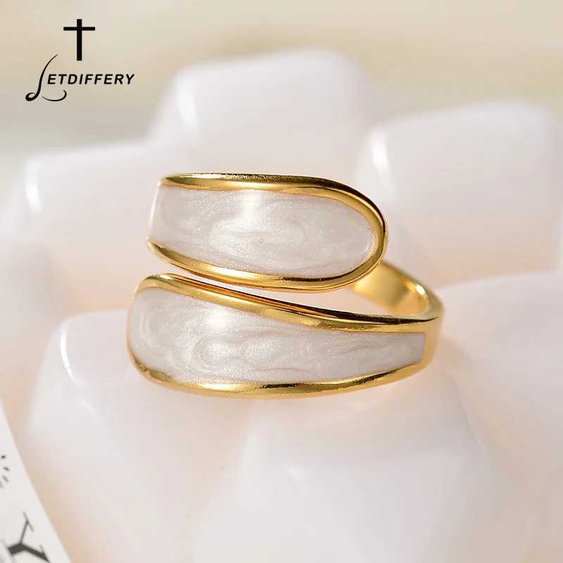 Letdiffery Retro Gold Color Double Oil Drip Open Rings Stainless Steel For Wen Luxury Irregar Adjustable Ring Trendy Jewelry X250220