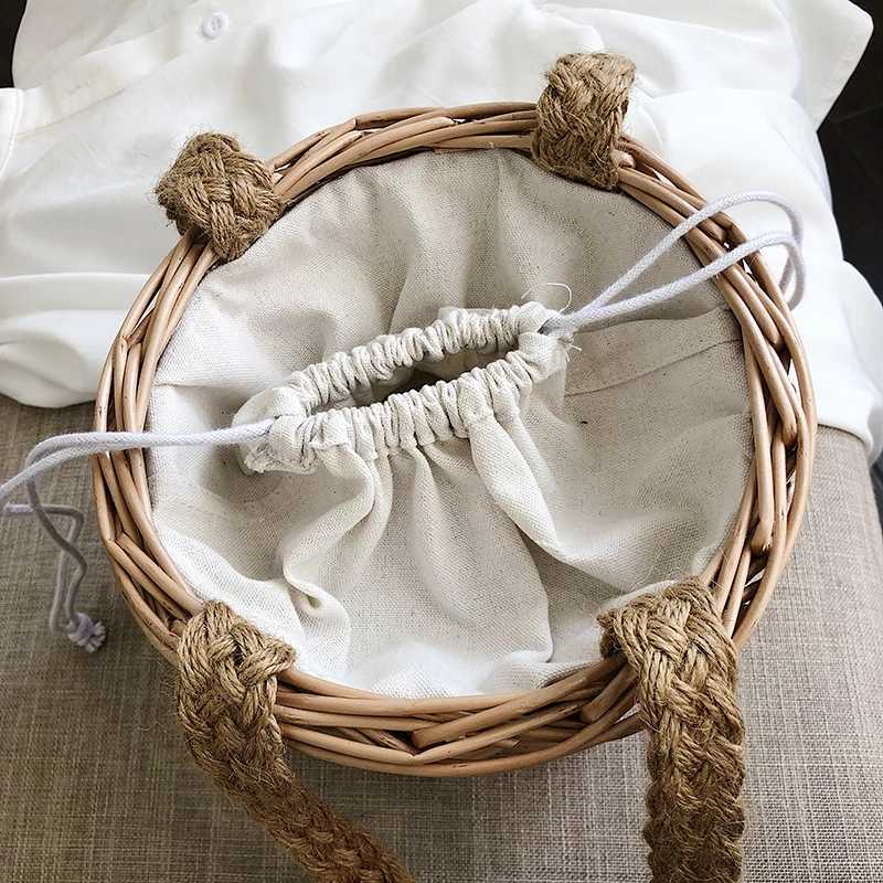 Willow Womens Beach Straw Bag Lattan Bucket Womens Handbag Bohemian Womens Small Hand Basket Handmade Summer Top Handle Handbag Z250219
