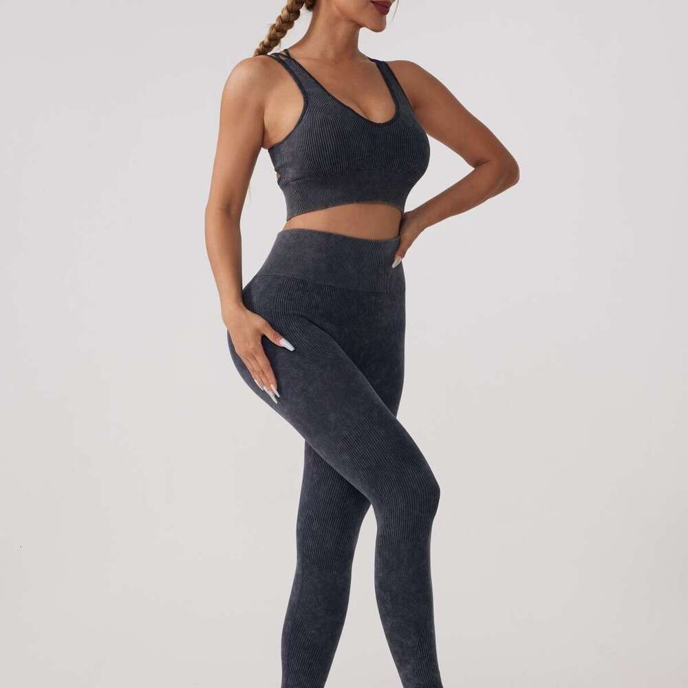 INS sand washed seamless yoga women's sports bra fiess clothes high waist lifting pants 2025 new casual versatile fashion clothing