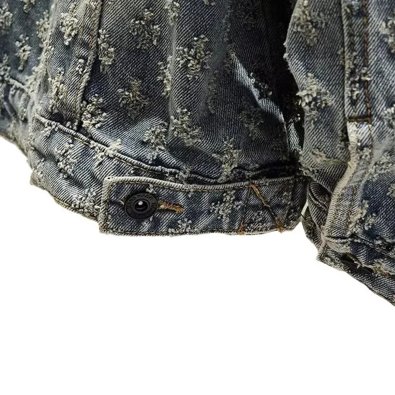 Jacquard Casual Denim Jacket for Men A Fashionable Statement 250214