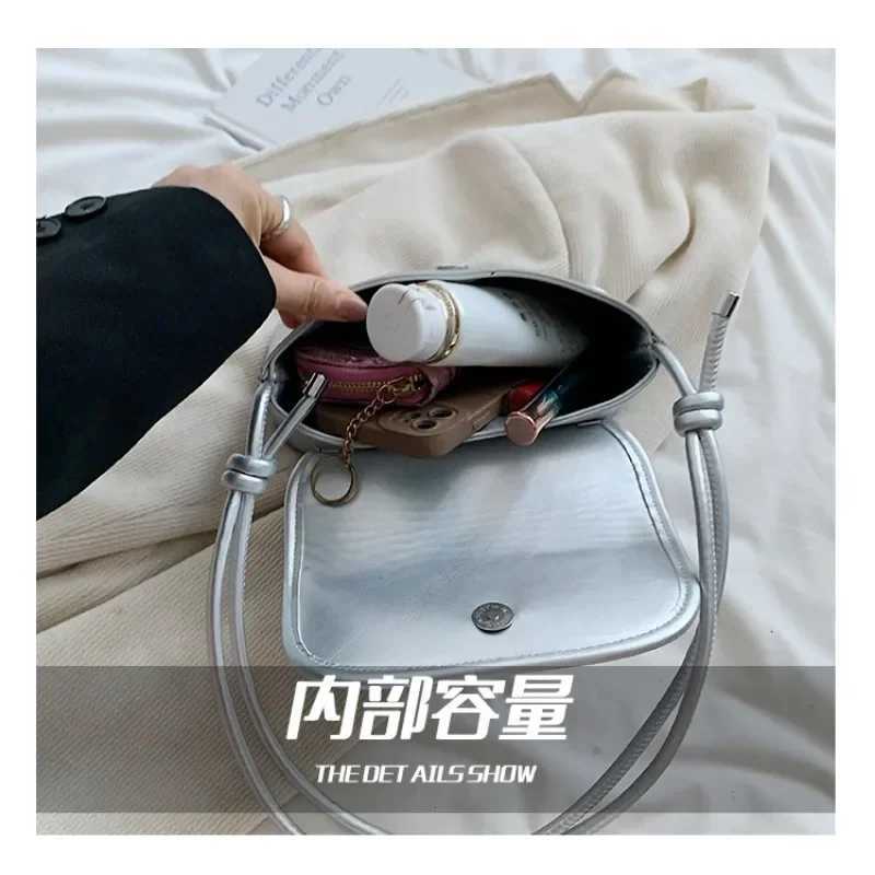 Harajuku Bow Silver Underarm Bag Purse Women Hot Girls Sweet Cute Leather Baguette Bags Female Vintage Y2k Messenger Bag Y250218