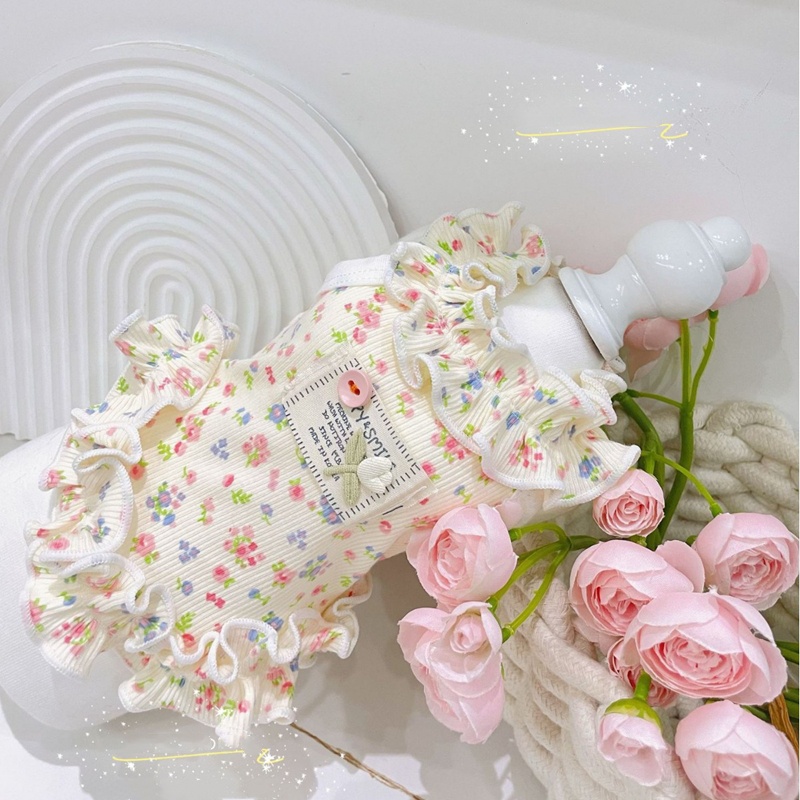 Summer Cat Dog Dresses with Flower Skirt Edge Small Dog Floral Dress Cotton Puppy Clothes Perfect for Chihuahua, Yorkie, Teddy and Small Breeds XXS D4