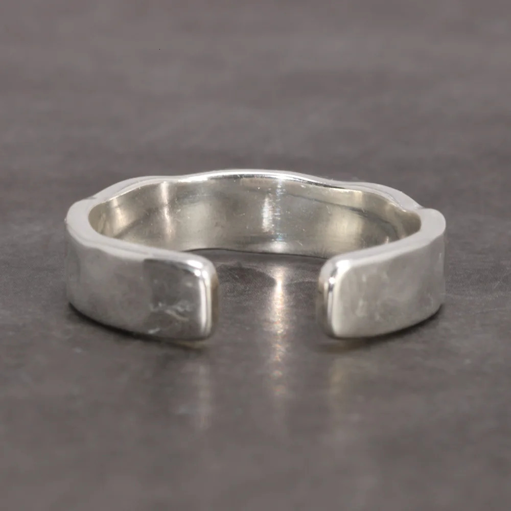 Sterling Silver S925 Bright Hand Hammer Pattern Mens and Womens Rings Minimalist Adjustable Jewelry 250218
