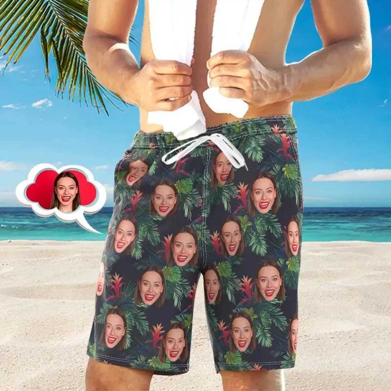 Custom Face Men Shorts Tropical Foliage Breathable Beach Shorts 3D Printed Unisex Gym Sport Board Short Pants Ice Swim Trunks X250220