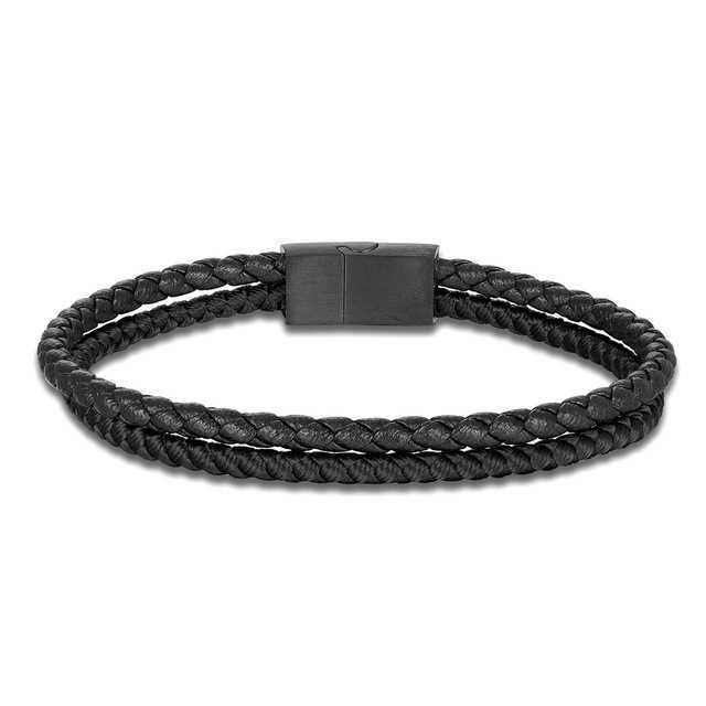 Charm Bracelets New Two tone Woven Bracelet Fashion Trendy Mens and Womens Stainless Steel Double layer Magnetic Buckle Leather Bracelet H25220