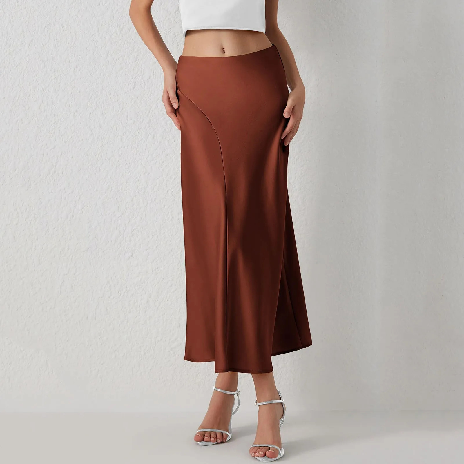 Elegant Women Silk Satin Fishtail Skirt Irregular High Waist Chic Turmpet Business Office Flowy Wrapped 250220