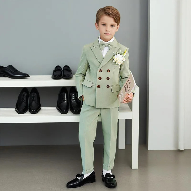 2025 Spring Kids Blazer Set Green Gentleman Page Boys Wedding Suit Formal Teen Kids Birthday Evening Tuxedo Toddler Host Clothes 250219