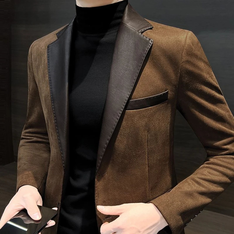 Single Breasted Splicing In Jacket for Men Vintage Coats High Quality Spring Clothes Man Suits and Blazers 250220