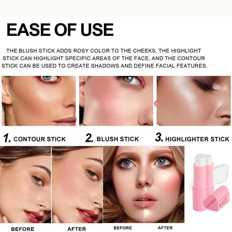 Heart-shaped B Highlighter Sticks Natural Brighten Lip Tint Cheek Shading Contour Rouge Pocket Ber Cream Korean MakeupW250220