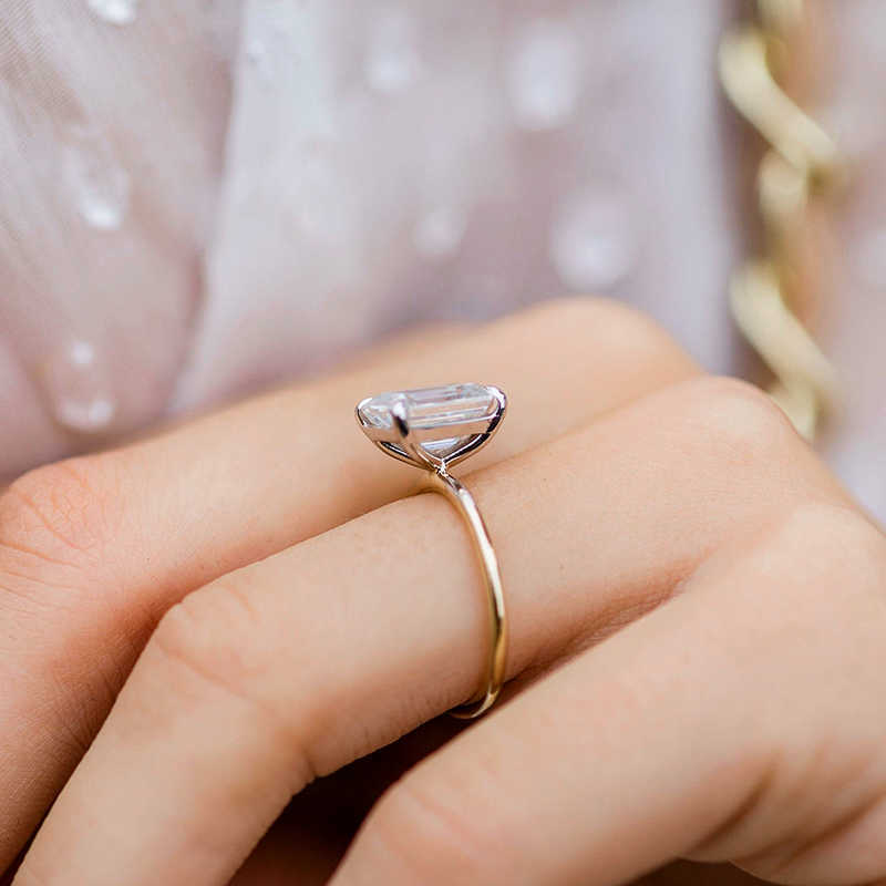 Luster Jewellery Engagement Moissanite 10/14k Emerald Cut Solitaire 18k Rings Jewelry Women Diamond Real Gold