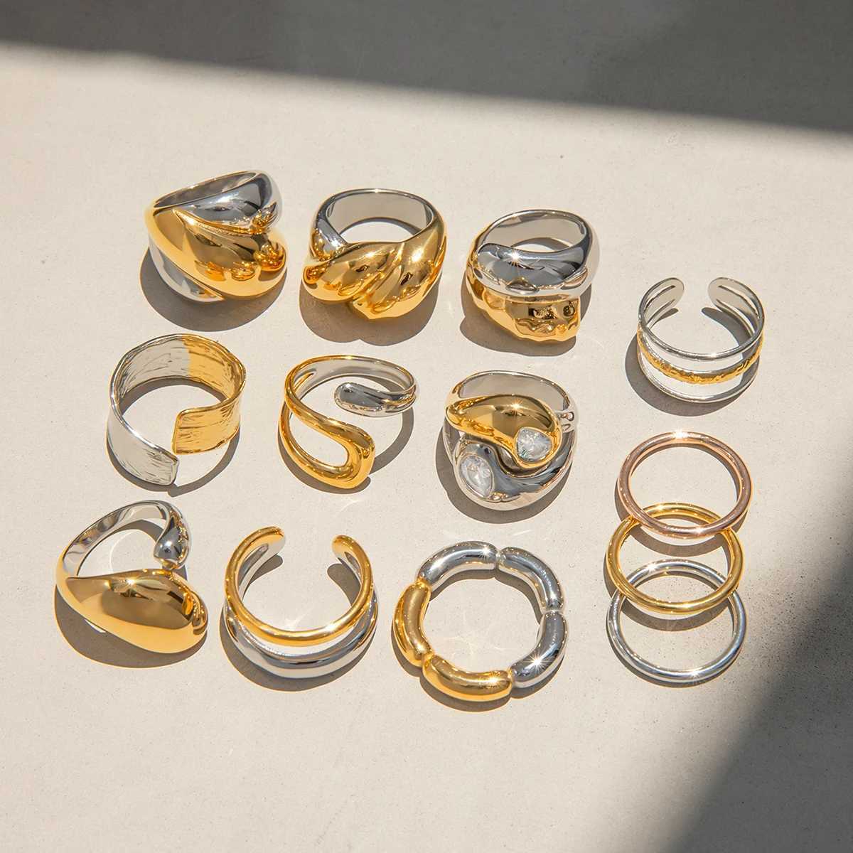 Vintage 18K Gold Plated Stainless Steel Parallel Double Line Irregar Open End Ring Anti Allergic Charm Daily Jewelry X250220
