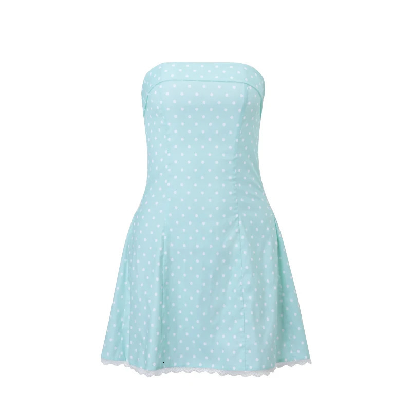 WhereMery Korean Cute Off Shoulder Printed Dress Y2K Off Back Strapless Sweet Dress Summer High street Party Sweet Dress 250219
