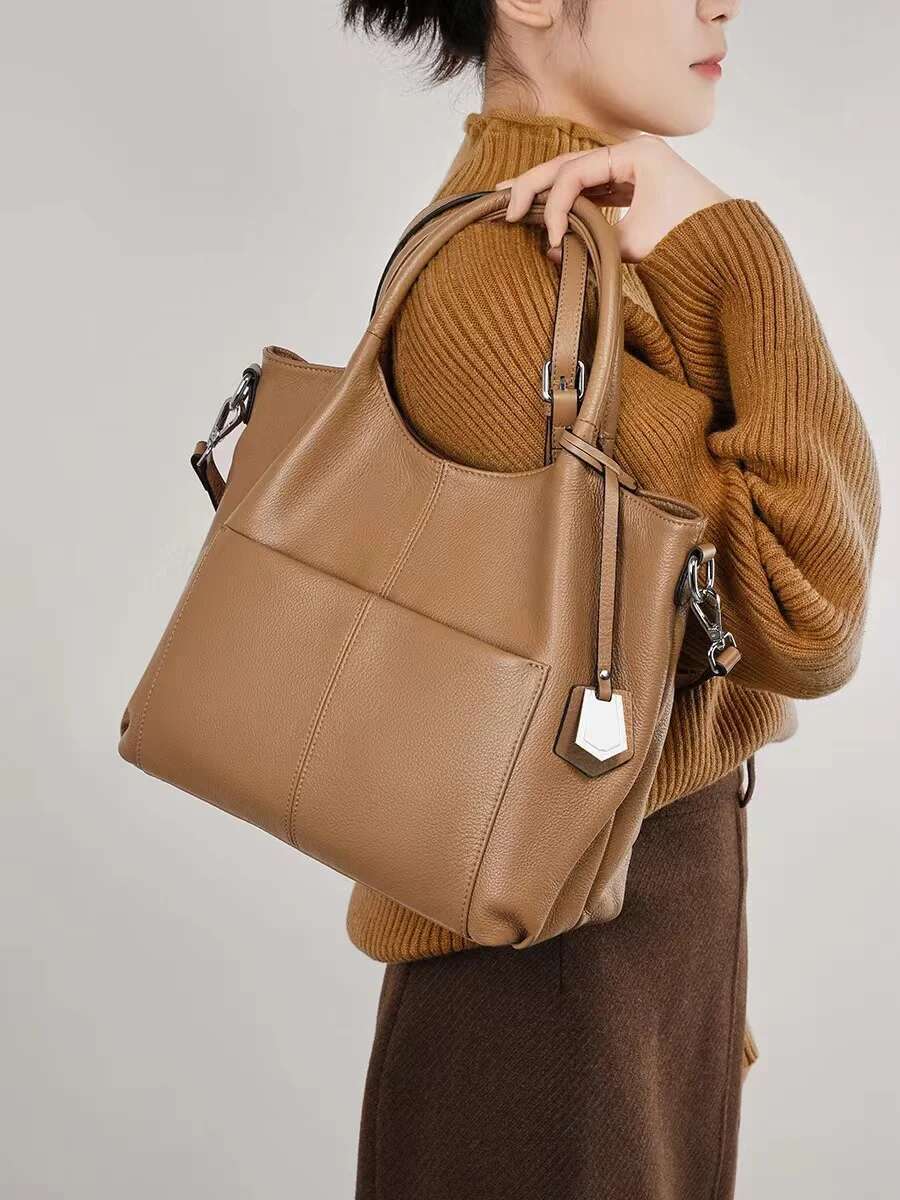 Large Capacity Women's Handbag High Quality Bucket Genuine Leather Cowhide Shoulder Messenger Lady Purse Casual Bag