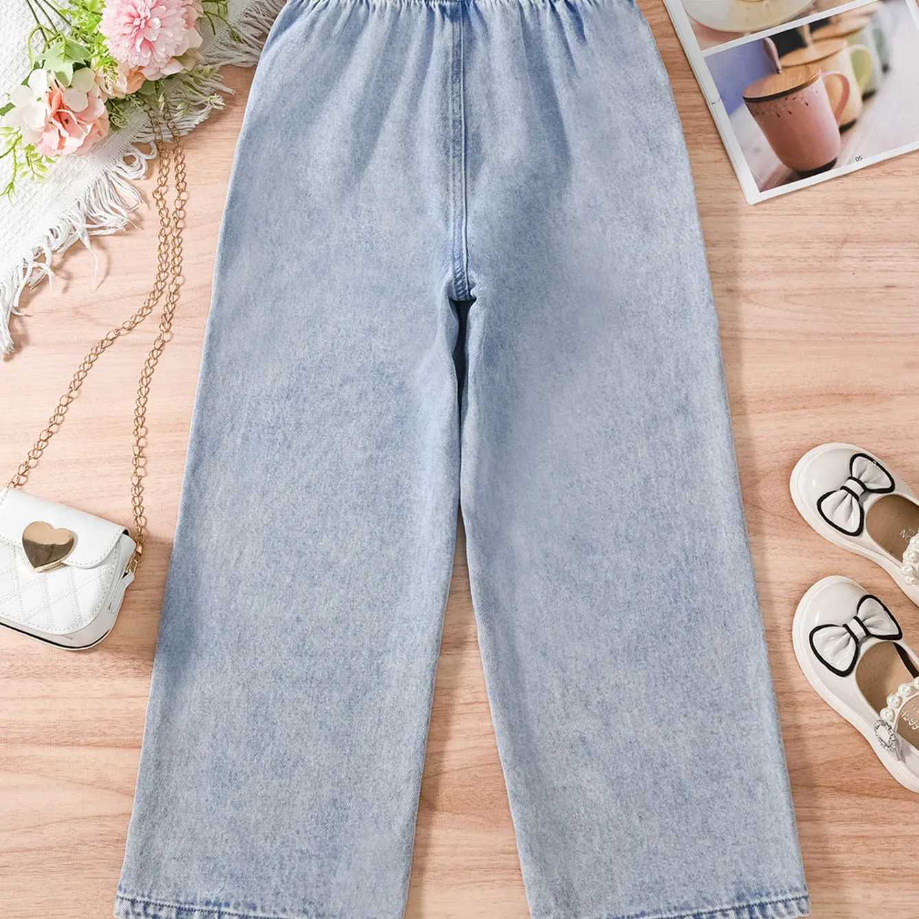 2024 Summer Trend Teen Girls Casual All-in-one Denim Wide-leg Pants for Outdoor ActivitiesT250220
