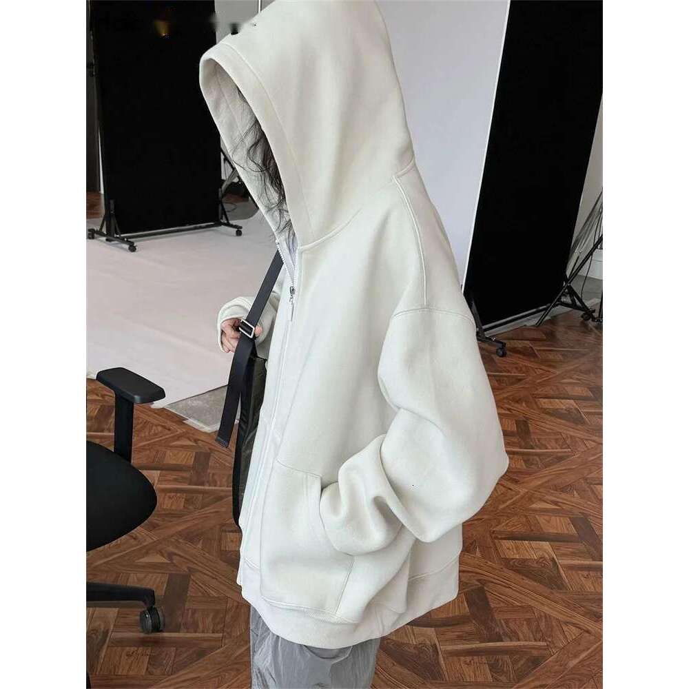 2025 Heavy Weight Spring Street Cool Hoodie Women Three Dimensional Straightening Pure Cotton Coat Black/Gray White