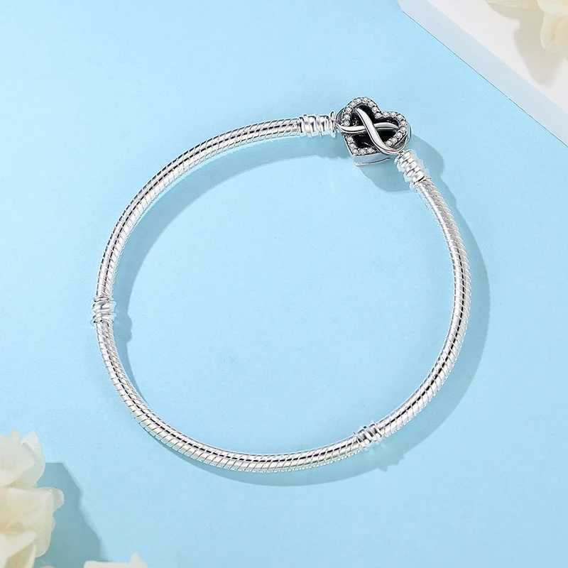 Original 925 Sterling Silver Bracelet For Women Charms Beads Rose Gold Heart Bracelets Bangles Snake Chain Luxury Jewelry GiftXJ250219