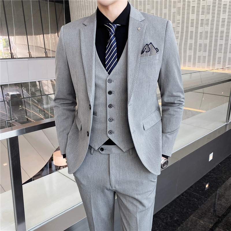 V219Slim Fit Men's Business Three-Piece Suit with Korean Touch for Groomsmen