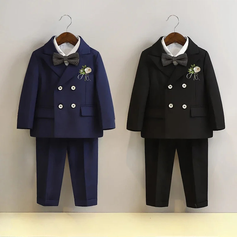 Boys Wedding Suits Fashion Double Breasted Black Formal Child Piano Performance Outfits 4 To 10Y Kids School Uniform Blazer Set 250219