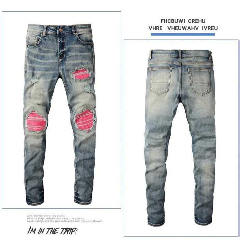 Hole Jeans Mens Patchwork Ankle Length Trousers Washed Denim Pencil Pants Mid Waist Vintage Distressed Autumn Street Denims X250220
