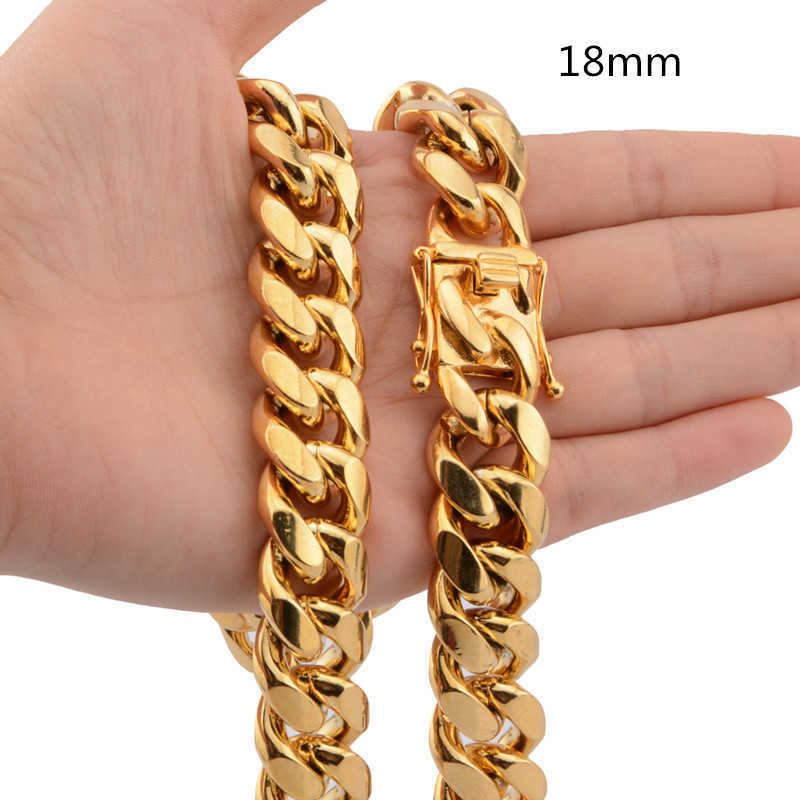 High Quality Cuban Chain Necklaces Stainless Steel Gold Plated 8mm-18mm Heavy Solid Miami Cuban Link Chain Hip Hop Necklace