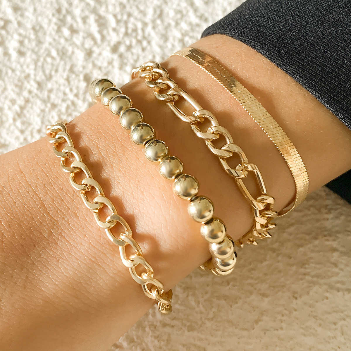 Charm Bracelets Female punk hip hop snake bone chain bracelet set metal bead chain bracelet H25220