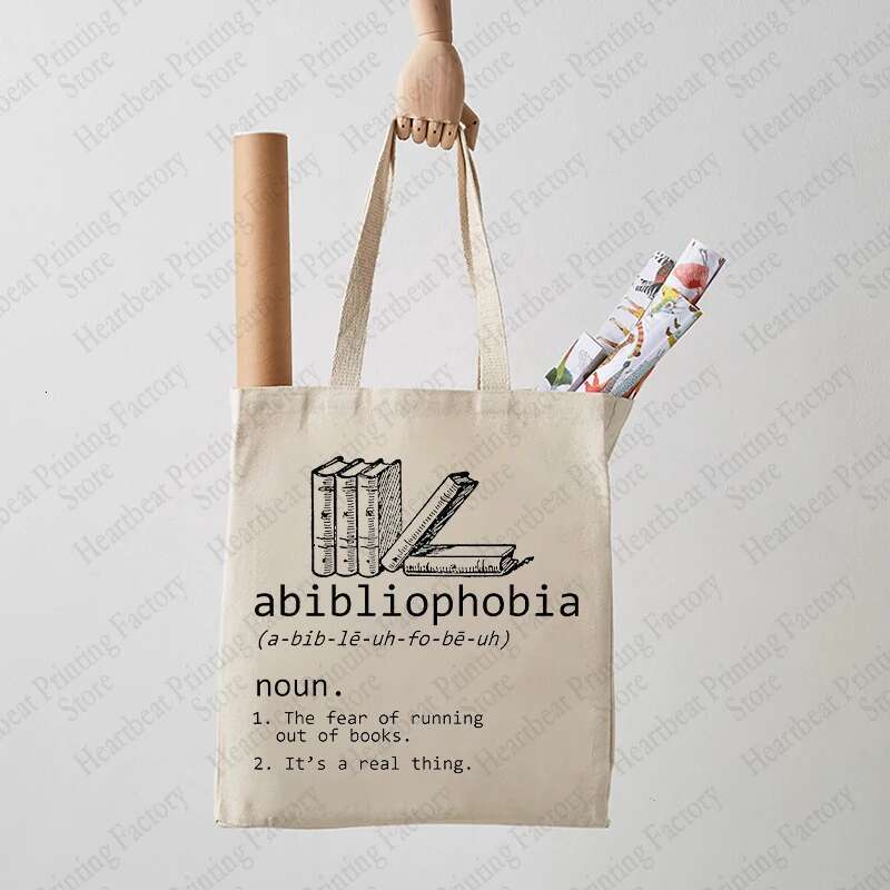 Abibliophobia Pattern Tote Canvas Shoulder Bag for Book Lover Reader Gift Women's Reusable Shopping Bags Bookworm Gifts swissmilitary