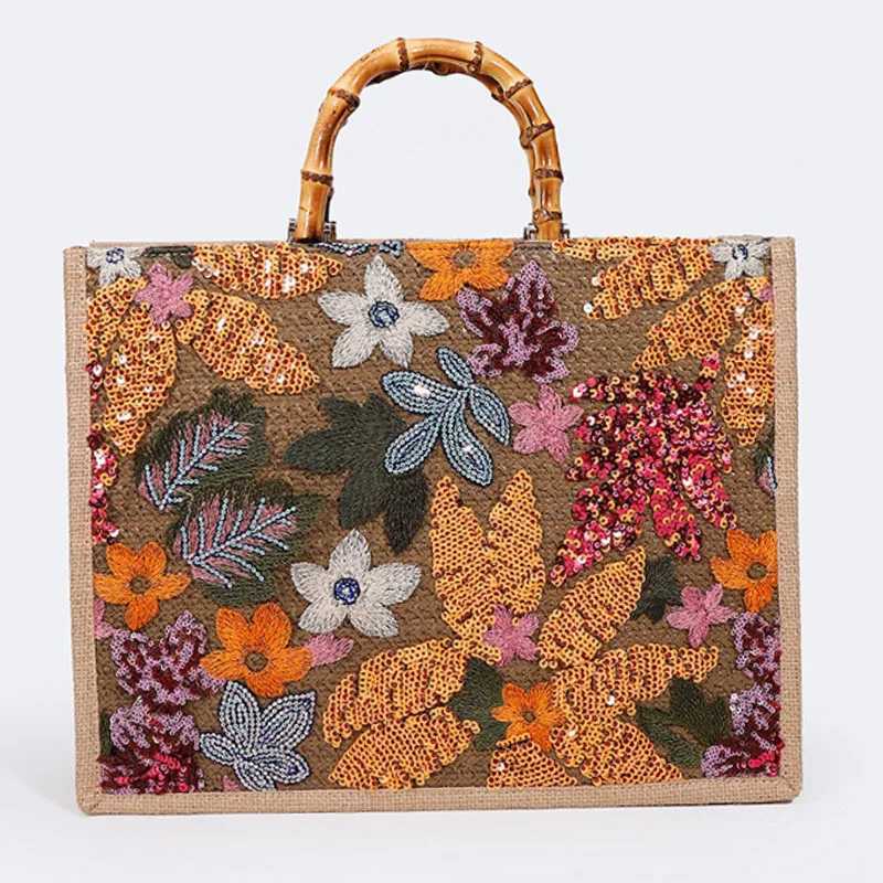 Large capacity floral sequin embroidered handbag for women Hsinchu handheld womens casual beach bag Z250219