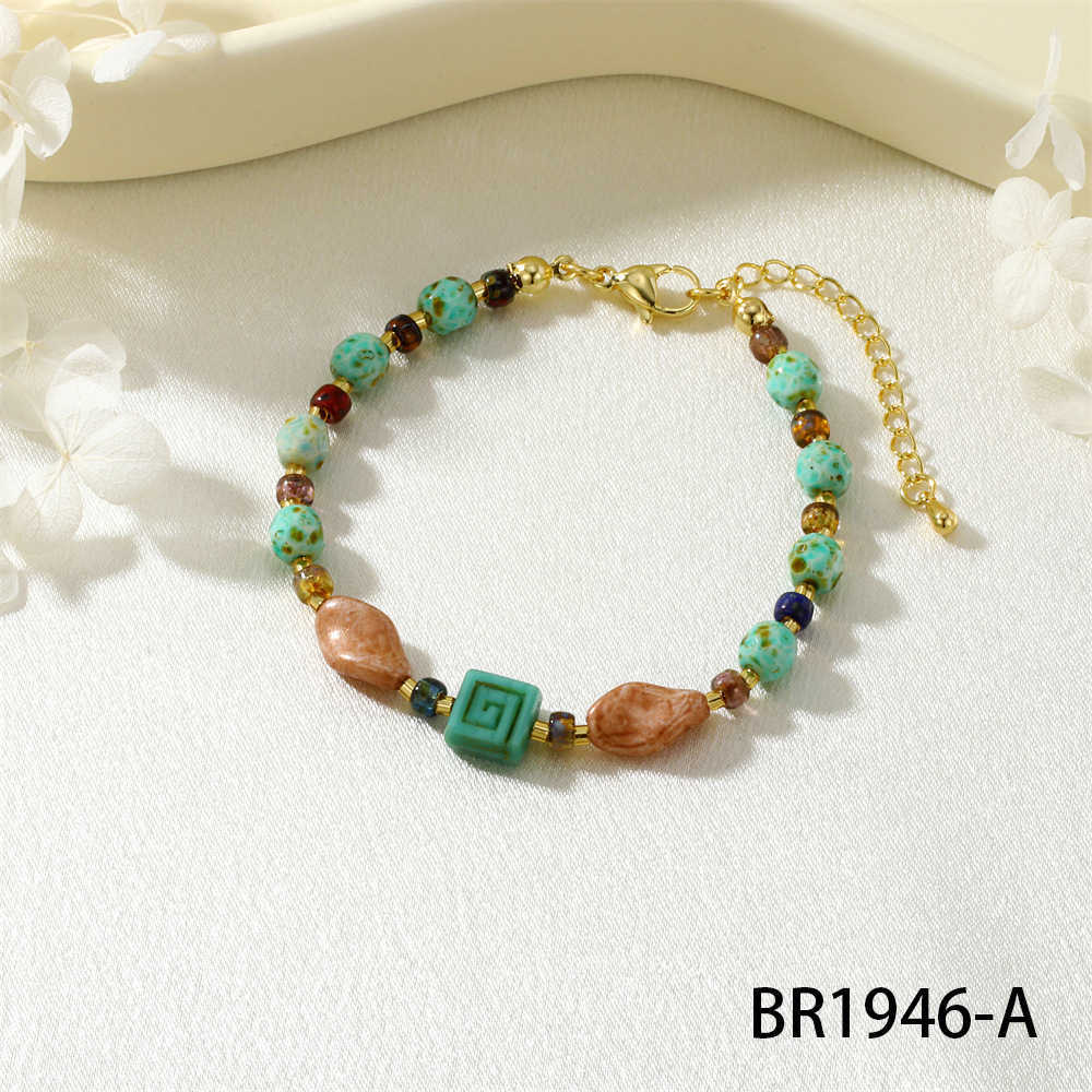 Charm Bracelets Ethnic style fashion exotic style old glass bracelet classical fashion thread geometric shape mens and womens Czech bead bracelet H252