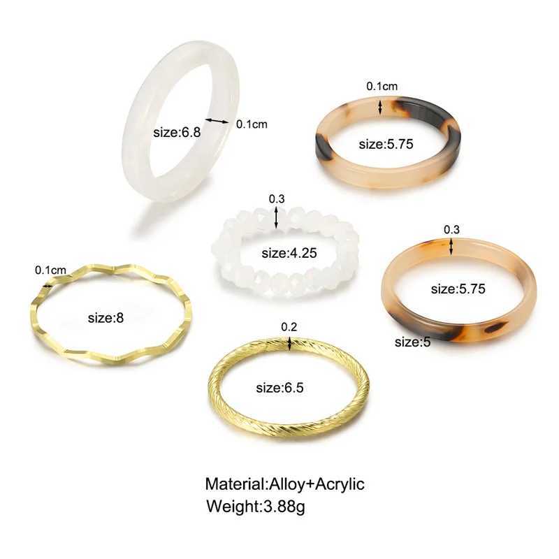 6pcs/set Rings Set for Wen Girl Vintage Simple Acrylic Gold Color Beaded Elastic Rings Fashion Accessories Finger Jewelry Gift X250220