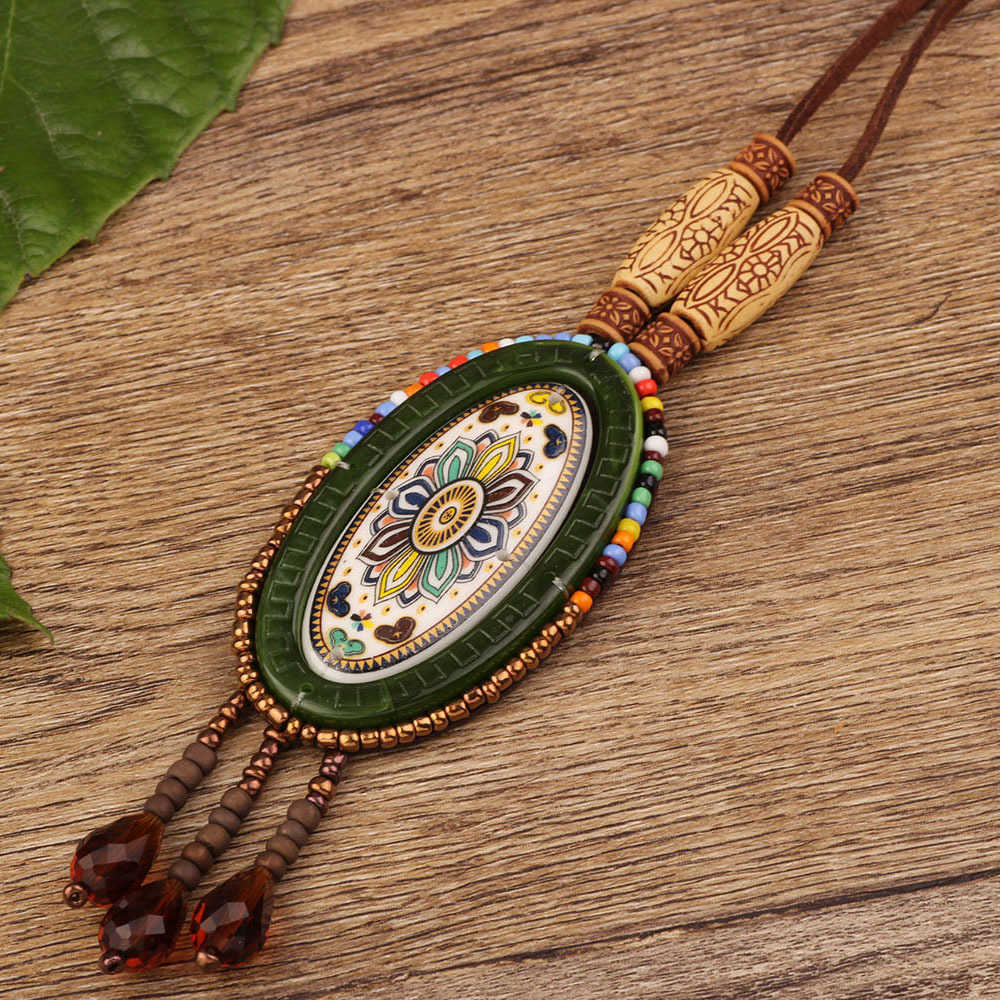 Pendant Necklaces New ethnic style Nepalese jewelry leather necklace exotic design hand woven Bohemian items H25219