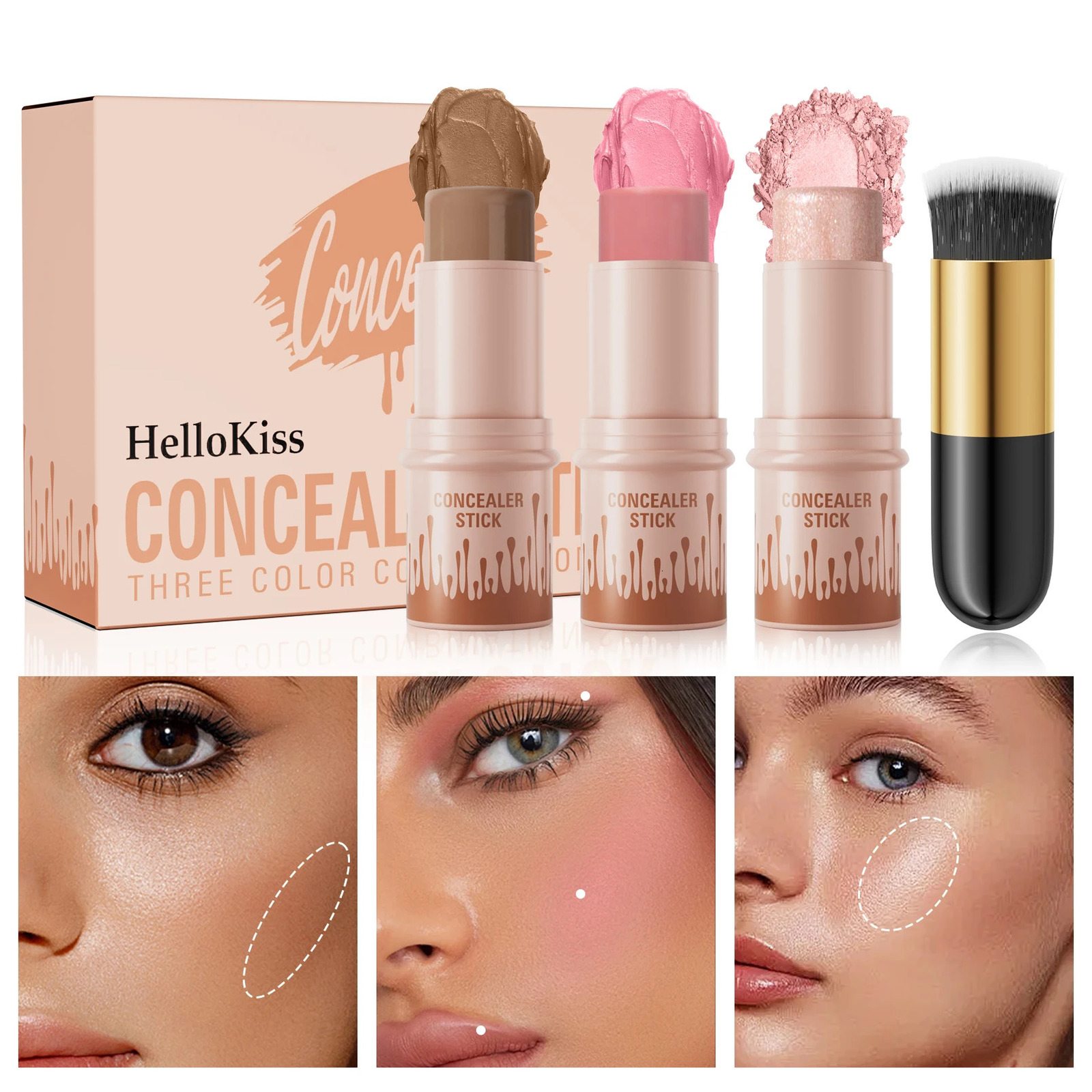 4Pcs Makeup Face Contouring Bronzer Stick Multifunctional Highlighter Silkworm Blusher Rouge Cream Modify Concealer 250214