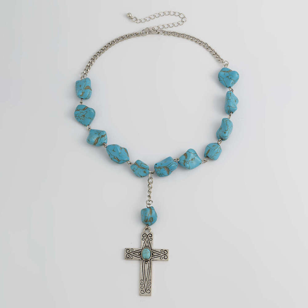 Jewelry cross, turquoise alloy, ins style, high-end, minimalist necklace, summer new jewelry