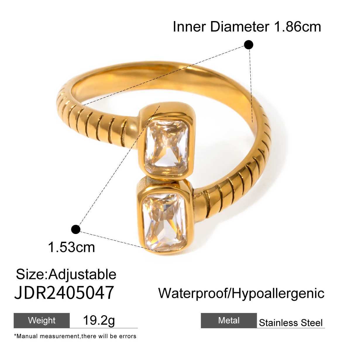 Uworld Luxury Shiny AAA Cubic Zirconia Stainless Steel Geetric Open-end Ring High Quality Texured Jewelry Accessories for We X250220