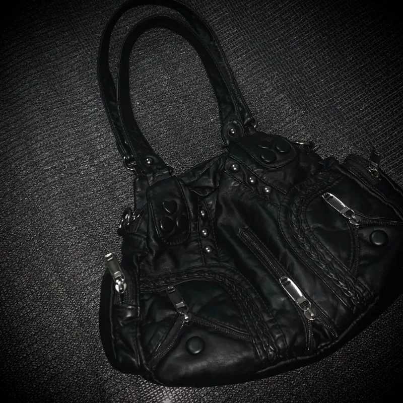 MBTI Black Y2k Women Shoulder Bag Vintage Punk Goth Fashion Designer Pu Leather Large Capacity Motorcycle Handbag Y250218