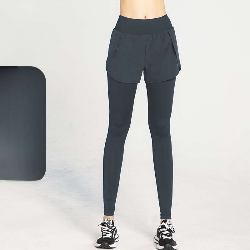 fake two sports tight fitting women's high waist elastic lifting buttocks small feet fiess running pocket yoga pants 2025 temperament versatile n