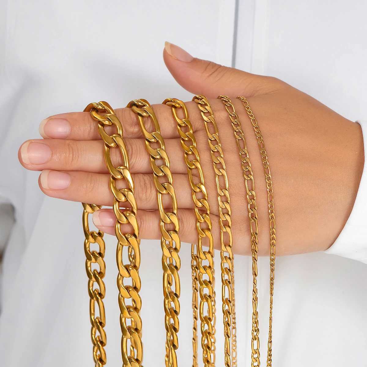 Thickn 3mm/4.5mm/6mm/7.5mm/9.5mm/11.5mm Gold Color Stainl Steel Figaro Link Classic Necklace Chain for Men Women JewelryXJ250219