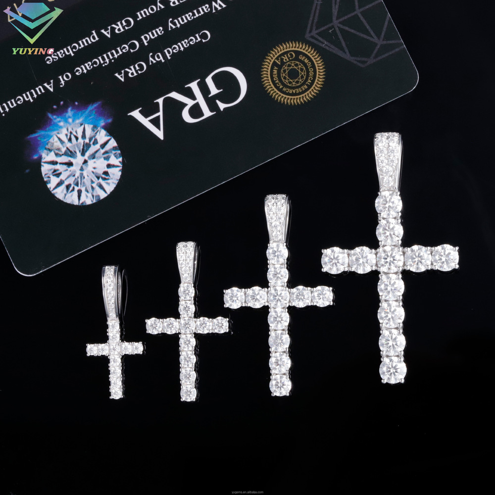 RTS Hip Hop Jewelry White Gold Plated Sier VVS Moissanite 2mm to 5mm Cross Pendants Wholesale Price