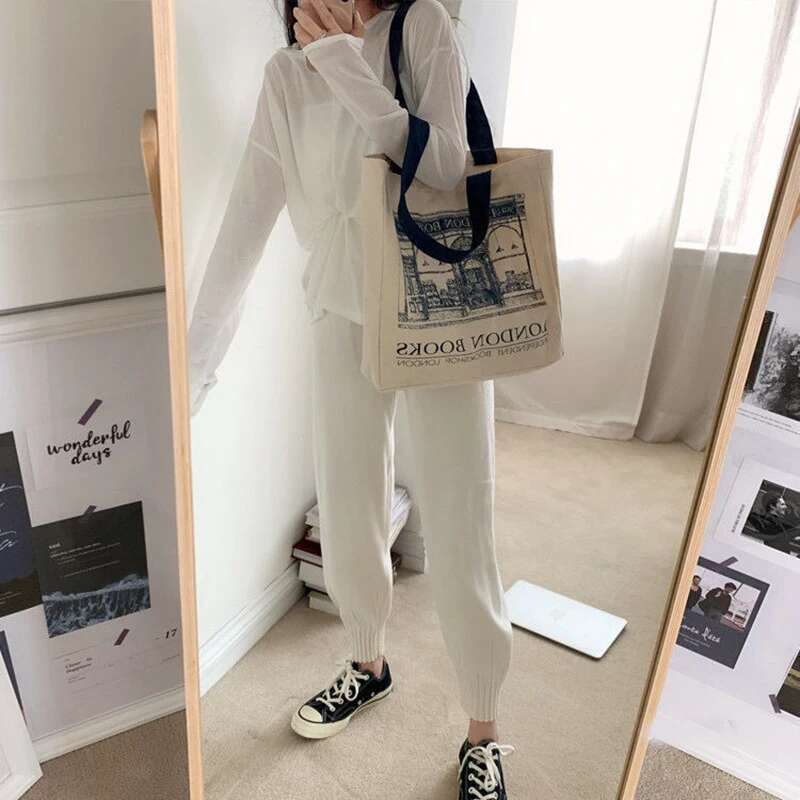 Women Canvas Shoulder London Books Print Ladies Casual Handbag Tote Reusable Large Capacity Cotton Shopping Beach Bag swissmilitary